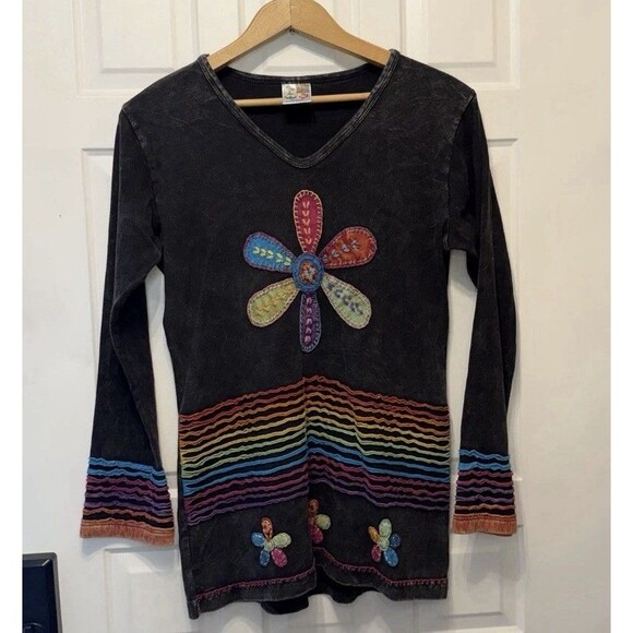 Indie Boutique Tops - Indie Boutique Boho Hippie Rainbow Tunic Top One Size Nepal 100% Cotton
